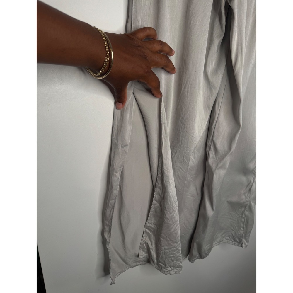 Quince Silk Wide Leg Side Slit Pants Light Gray Silver Elastic Waist Small - Picture 3 of 6